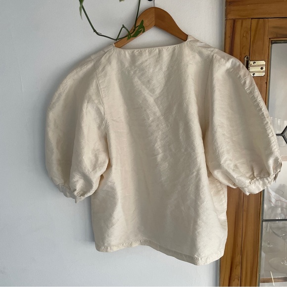 Puff Sleeve Blouse - 100% Silk - Picture 3 of 6
